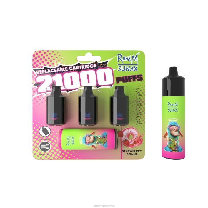 Tornado Vape Schweiz | RandM Sunax 00P2267 21000 Airflow Control Pod austauschbares Vape-Gerät 1 Stück Erdbeerdonut